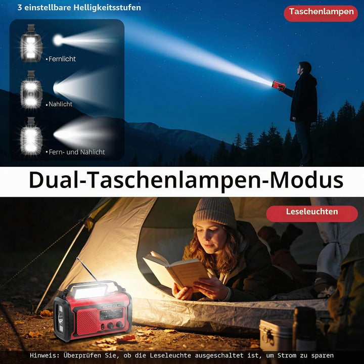 Kurbelradio 27000mAh, Notfallradio Solar Kurbel FM/AM Mit Bluetooth, SOS Alarm Emergency Radio, Kurb