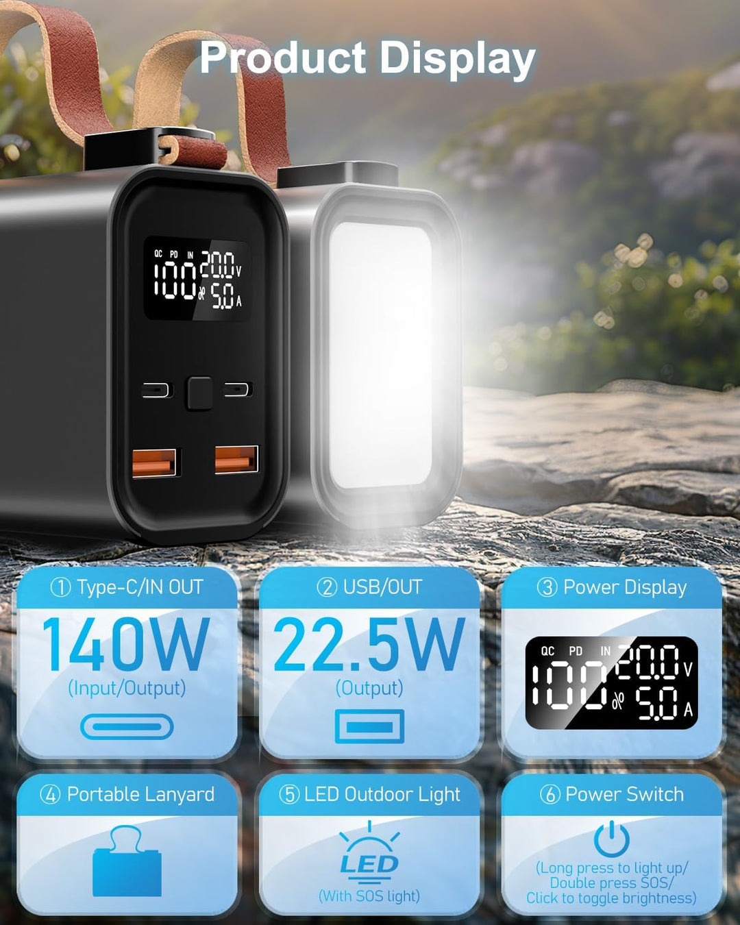 50000mAh 140W Power Bank USB C PD3.1 QC4.0 Schnelles Aufladen,Grosse Kapazität Externer Handyakku mi