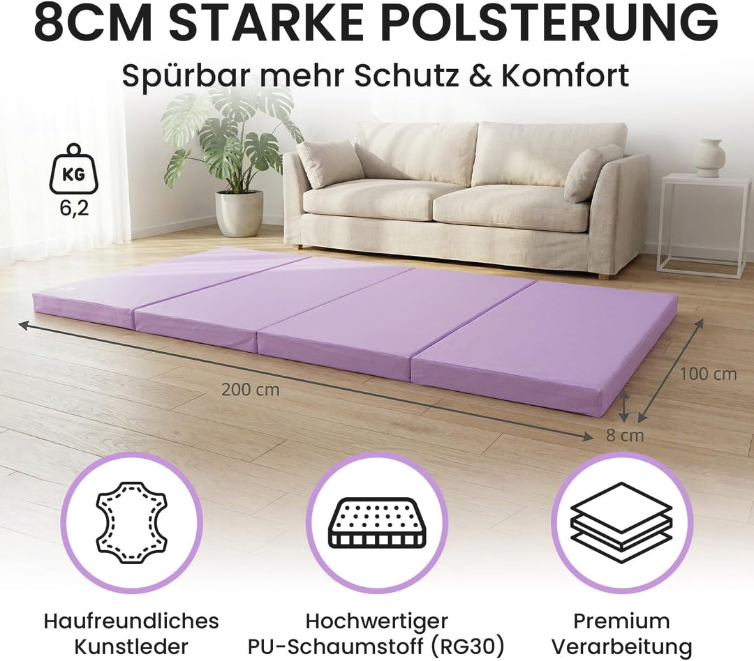 Jeflex - klappbare Weichbodenmatte & Turnmatte 200 x 100 x 8 cm MADE IN GERMANY/Gymnastikmatte tragb