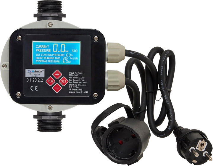 CHM GmbH® Hauswasserwerk 50 L Edelstahl, 6,5 Bar, 5400 L/h mit LCD Display einstellbar, Gartenpumpe,