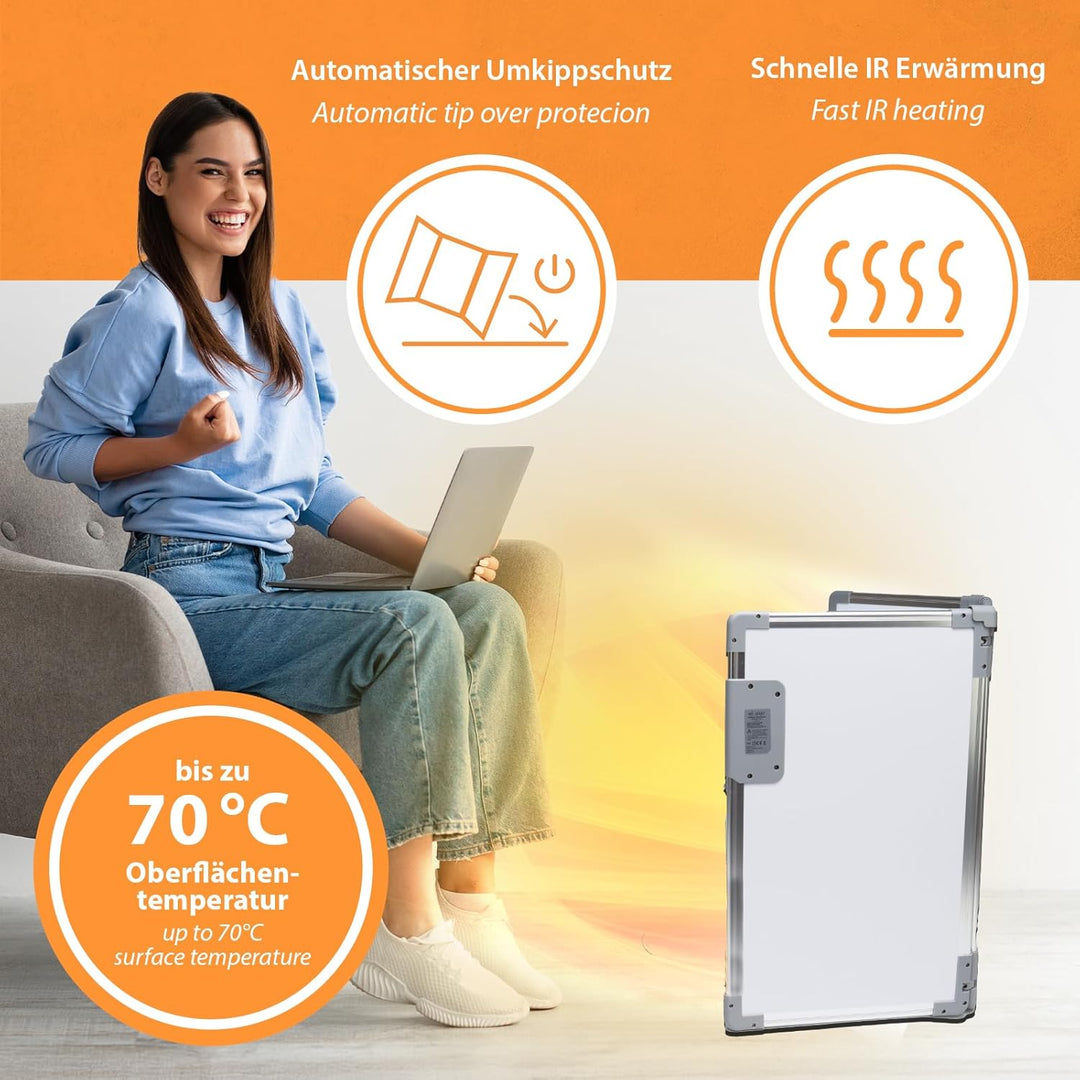 Mi-Heat Faltbares Aluminium Heizpaneel 53x108cm Infrarot Schreibtischheizung 350W bis 80°C Heizwand