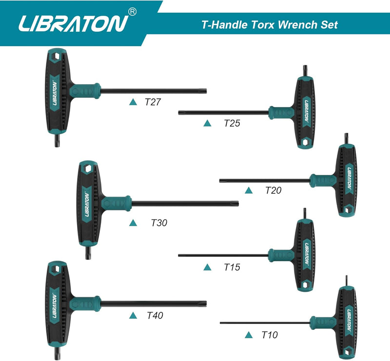 LIBRATON T-Griff Schraubenschlüssel Satz 7tlg, Schraubendreher-Satz mit T-Griff, TX10-TX40, für Torx