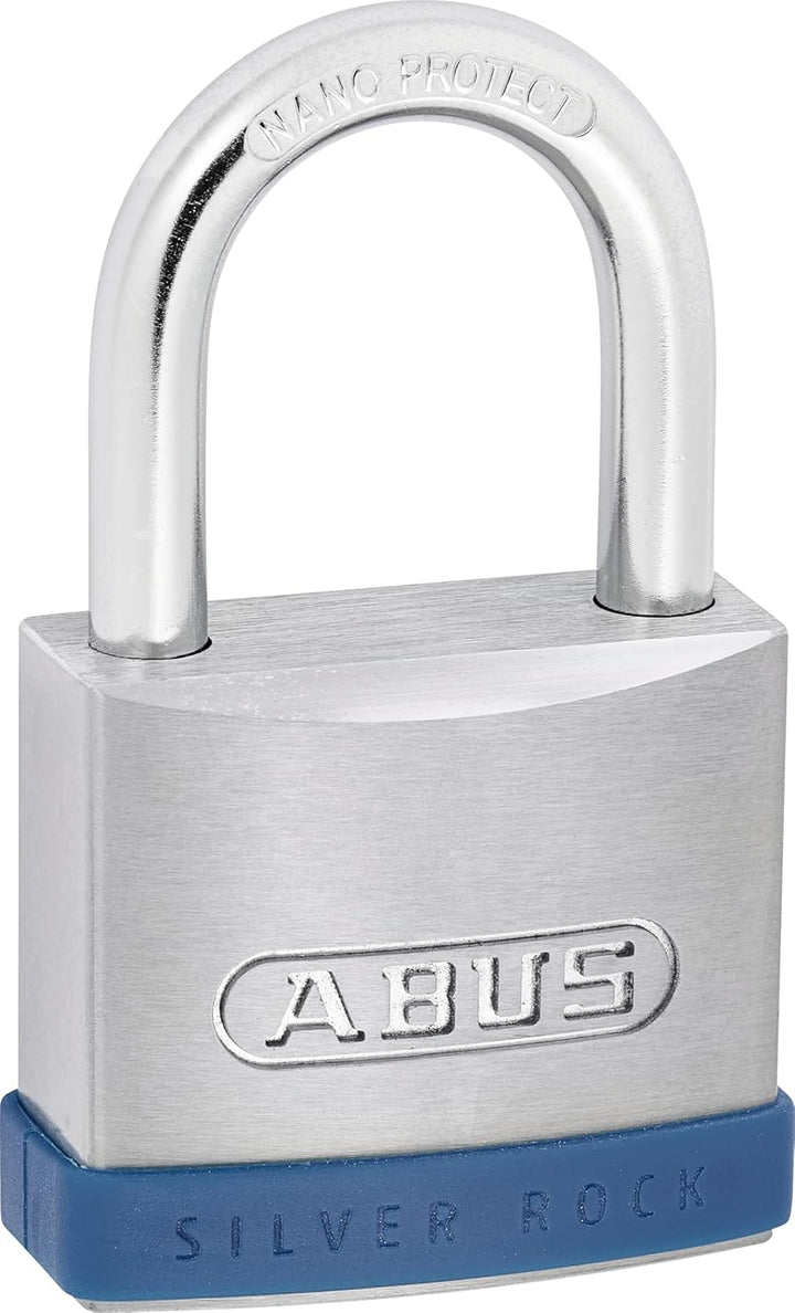 ABUS Vorhängeschloss Silver Rock 5/55 aus massivem Zink - mit Silikon Schutzrahmen - Kellerschloss u
