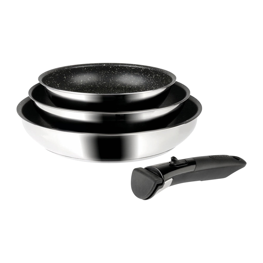 Sitram 714269 Pfannen-Set, Edelstahl, Ø 20 – 24 – 28 cm, Beschichtung innen Steinoptik, Antihaftbesc
