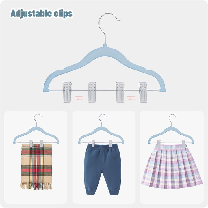 ManGotree 30cm Baby-Samtbügel mit Beweglichen Clips, rutschfeste Kinder-Kleiderbügel, Ultradünne Pla