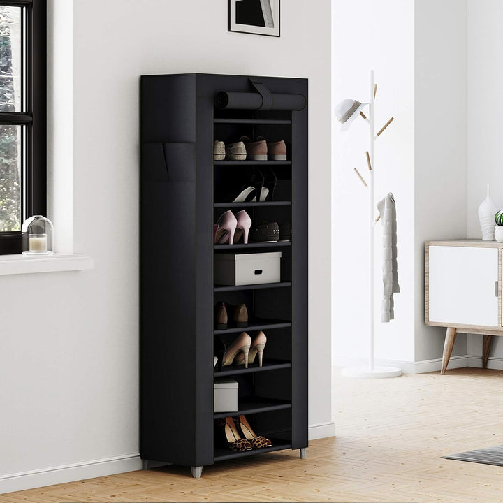 SONGMICS Schuhregal mit 10 Ebenen, 28 x 58 x 160 cm, Schuhschrank, Schuhaufbewahrung, mit staubdicht