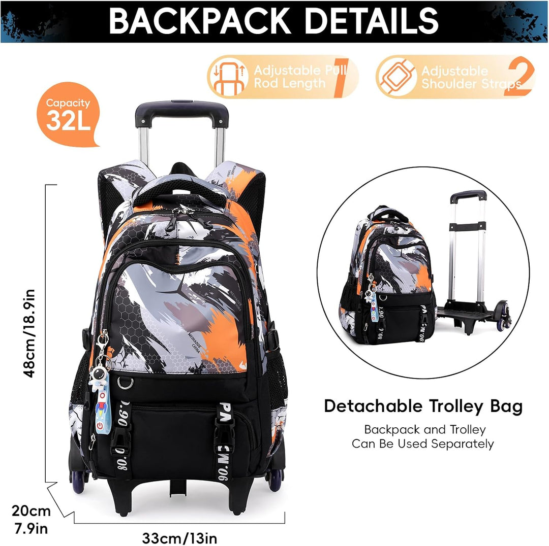 Amythe Schulrucksack Trolley für Jungen, Schulranzen mit Rollen für Kinder Teenager, Modischer Schul