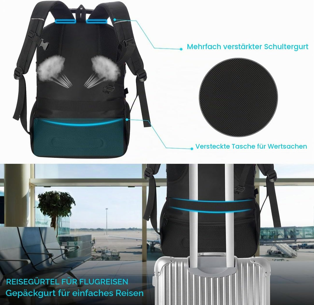 VESERI Laptop Rucksack Herren Damen 17,3 Zoll,Sporttasche Schulrucksack Jungen Teenager mit Schuhfac