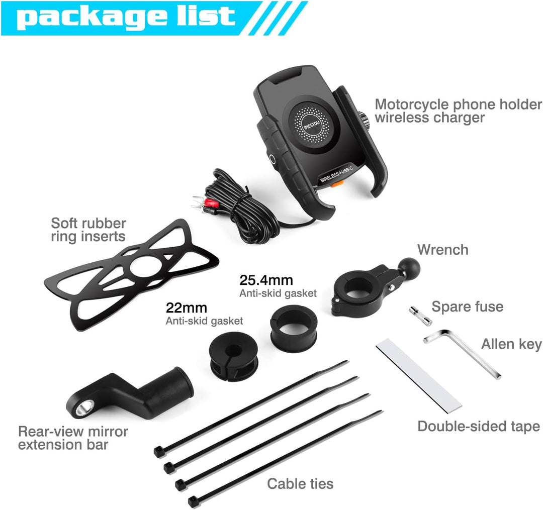 iMESTOU Motorrad Kabellose Telefonhalterung Ladegerät USB C Lenker Telefonhalterung Funktioniert mit