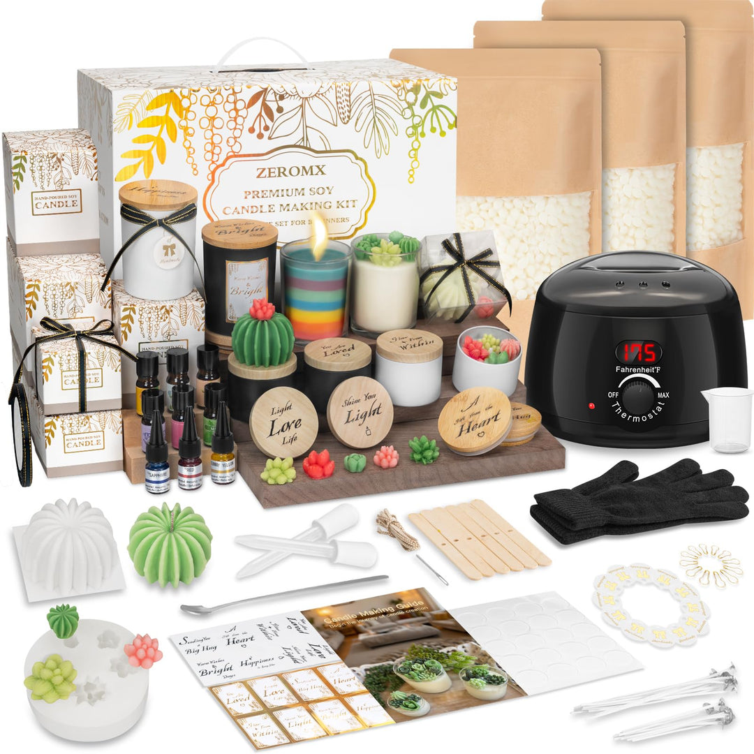 ZEROMX Kerzen Selber Machen Set, 1200g Sojawachs DIY Kerzenherstellung Kit für Erwachsene Anfänger E