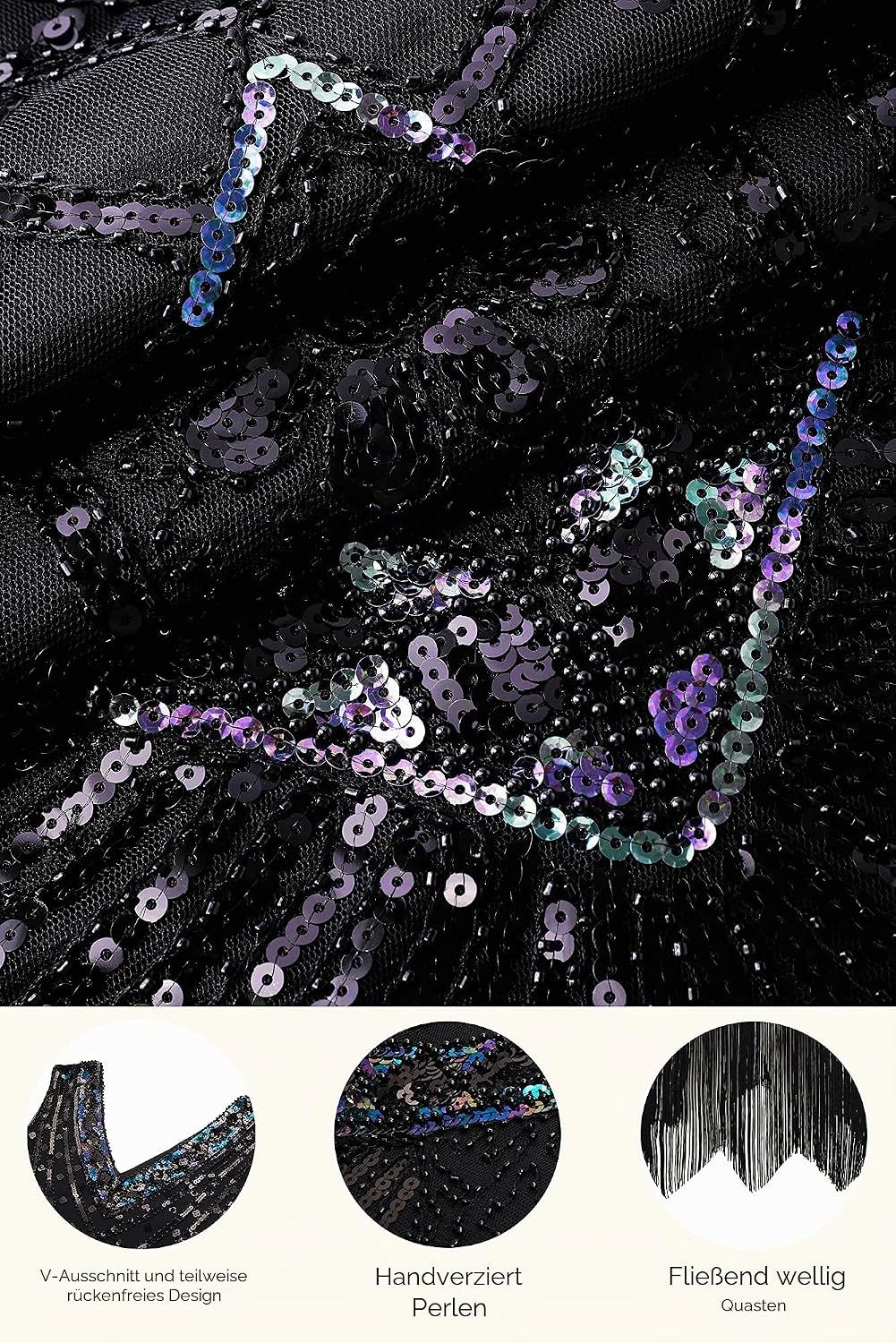 BABEYOND Damen Flapper Kleider voller Pailletten Retro 1920er Party Damen Kostüm Kleid Glamourös Sch