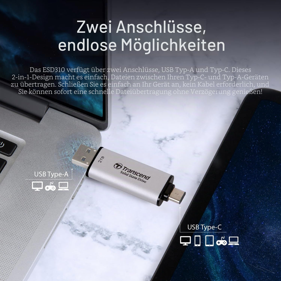 Transcend External SSD 1TB ESD310S USB Schwarz 3) 1TB, Schwarz 3) 1TB