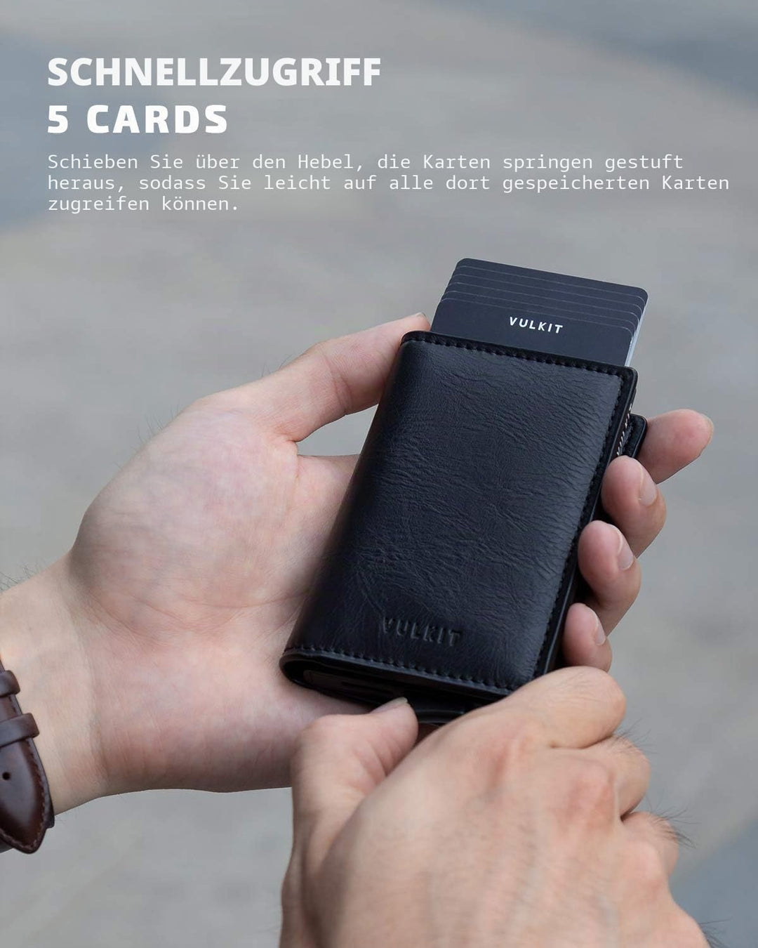 VULKIT Kreditkartenetui für Herren Geldbörse Leder RFID Schutz Geldbeutel Wallet Klein mit 3 Steckpl