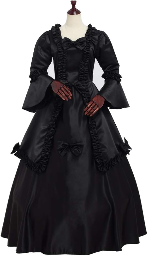 GRACEART Damen Langarm Mittelalter Kleid Gothic Viktorianisches Renaissance Maxi Kostüm S Schwarz, S