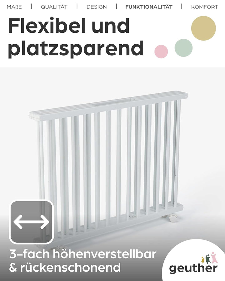 Laufgitter Baby Leon, 75x95 cm, 3-fach höhenverstellbar, schadstoffrei in Holz Weiss I Mobiler Laufs