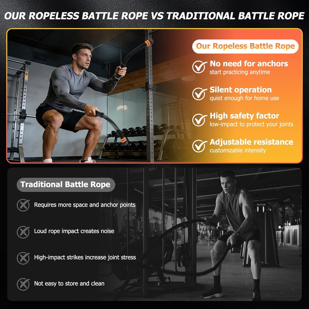 Verstellbare Battle Rope Ohne Seil ，Leise Gewichtete Seillose Kampfseile für Zuhause Gym,Mit Silikon