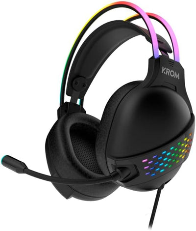 KROM Gaming KLAIM -NXKROMKLAIM Kopfhörer mit Mikrofon, Rainbow RGB LED Stereo-Sound, 50 mm Lautsprec