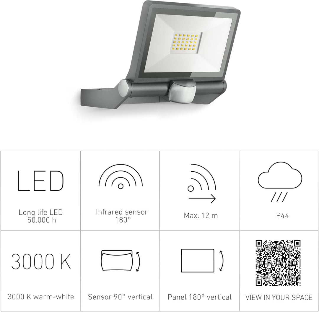 Steinel LED-Aussenstrahler XLED ONE S anthrazit, 180°-Bewegungsmelder, 18,6 W, 2050 lm, 3000K, für Z