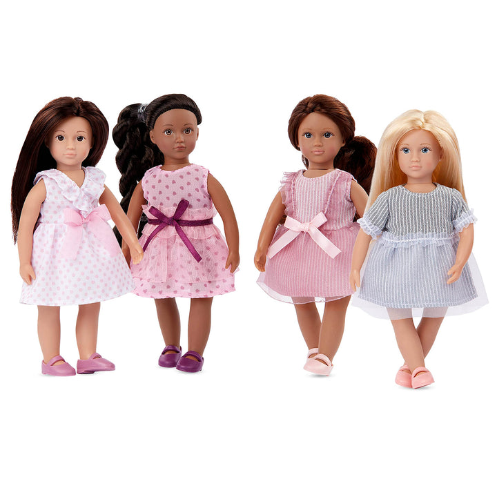Lori – 4 Kleine Puppen – 15 cm Mini Puppen mit modischen Outfits – mit Puppenzubehör & Puppenkleidun