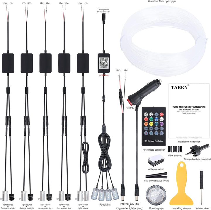 TABEN Auto Innenraum Umgebungslicht 64 Farben APP Control Auto Dekoration Atmosphäre Licht Kit Wasse