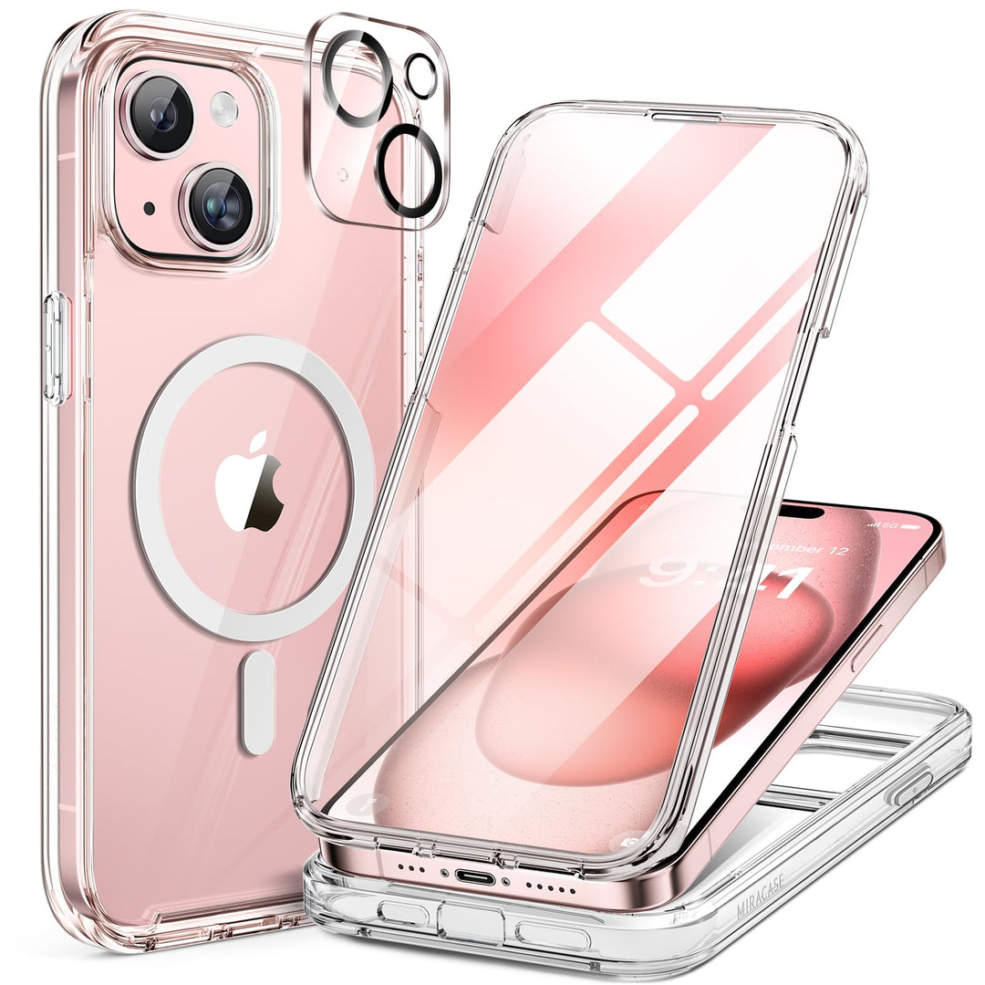 Miracase 360 Grad für iPhone 15 Hülle Magnetisch mit Eingebaut Glas Schutzfolie und Kameraschutz, Ko