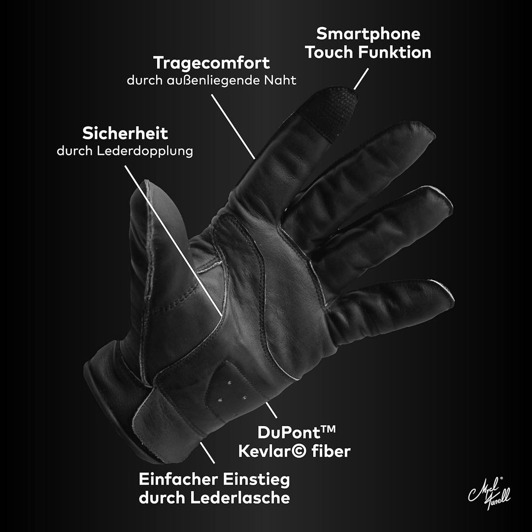 Mycl Turell Motorradhandschuhe Easy Rider - Motorrad Handschuhe Herr - Echtleder - Handschuhe Herren