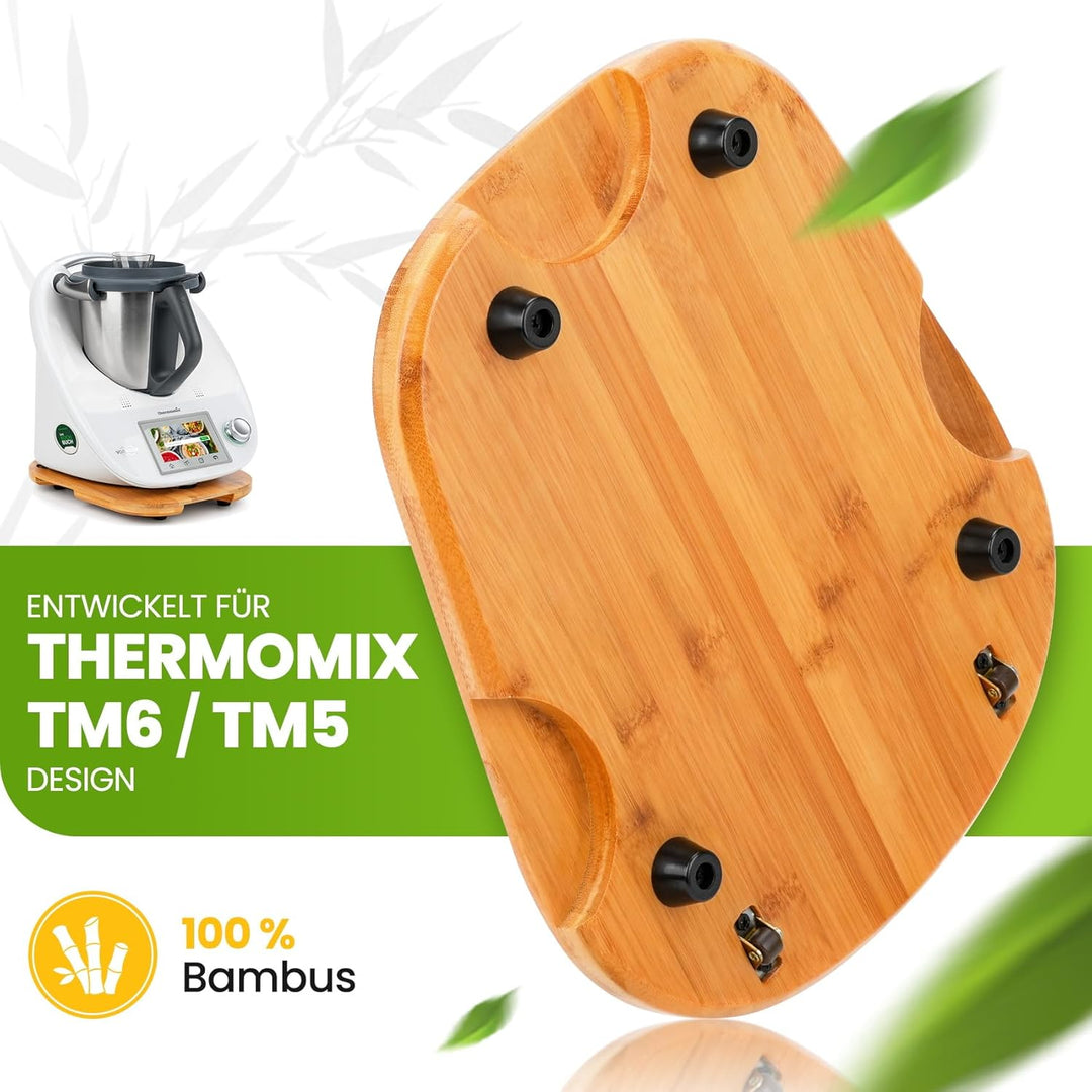 Bambus Gleitbrett für Thermomix TM6 TM5 | Natürliches Bambusmaterial | Mit Rollen für müheloses Vers