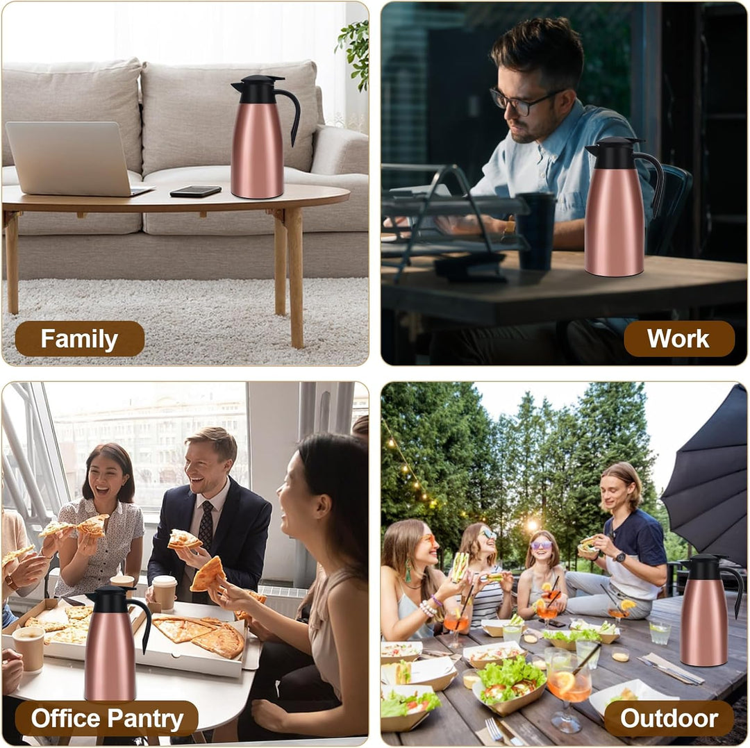 Thermoskanne, 2 l, Kaffeekanne, 304 Edelstahl, Doppel-Wall, Vakuum, isoliert, Kaffee, Thermoskanne,