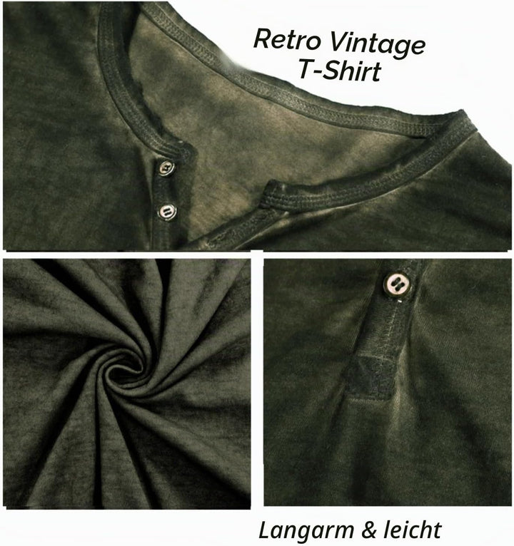 YawYews Henley Shirt Herren Langarm Langarmshirt Herren Longsleeve T Shirt Vintage Tshirt Baumwolle