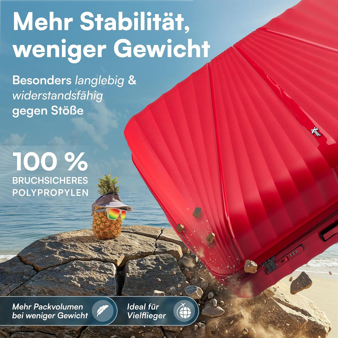 Xonic® Hartschalenkoffer XL für 100L - Bruchsicherer Rollkoffer Polypropylen mit 360° Doppelrollen &
