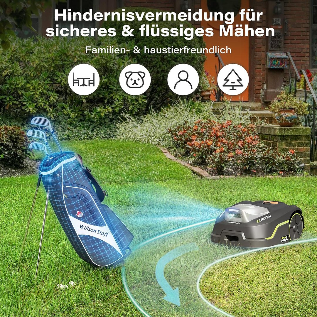SUNTEK Mähroboter ohne Begrenzungskabel, RTK+Vision Rasenmäher Roboter, KI Auto Kartierung 35% Steig