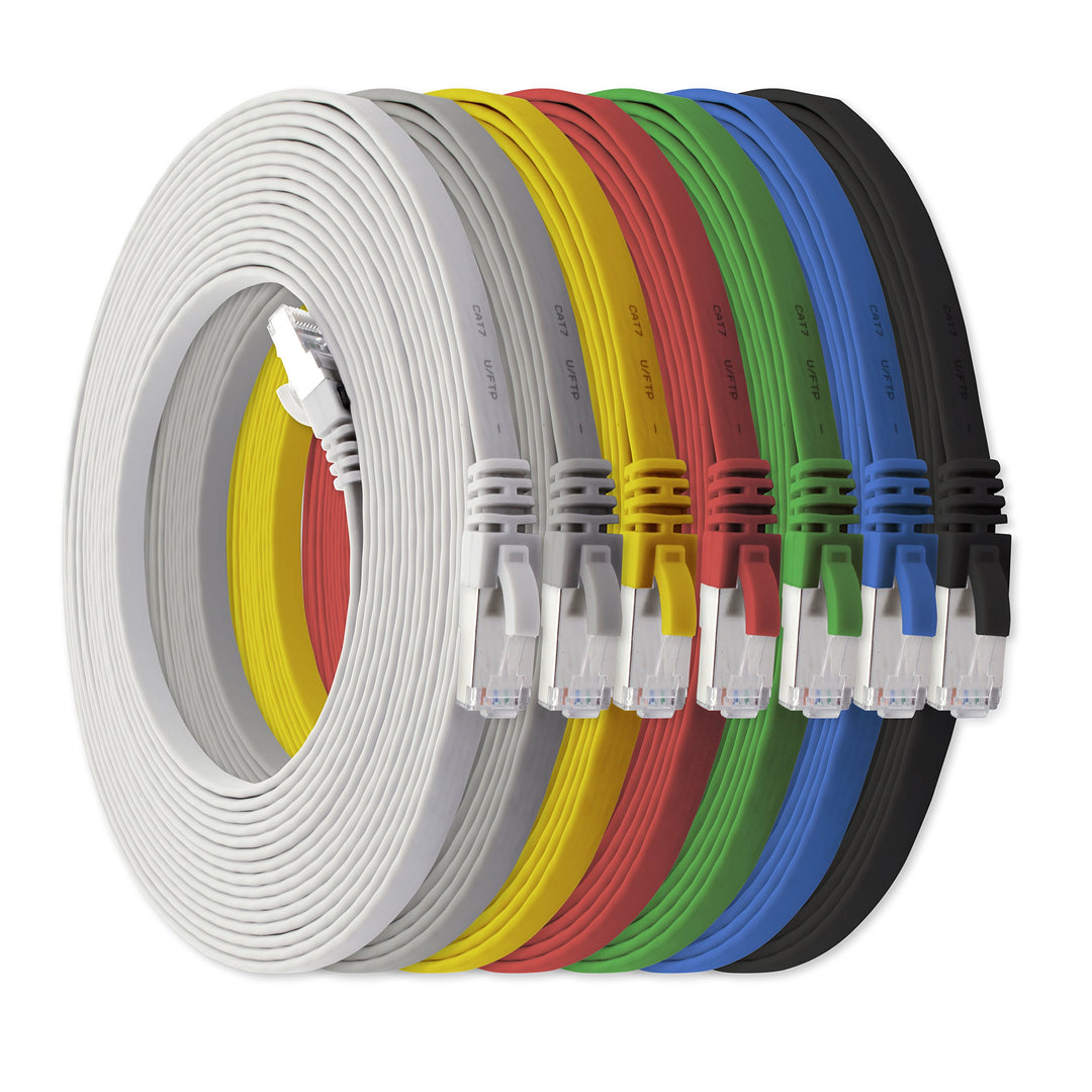 1aTTack.de 7,5m - 7-Farben - 7 Stück Cat7 Flachkabel Netzwerkkabel Cat 7 Rohkabel Gigabit Lan (10Gbi