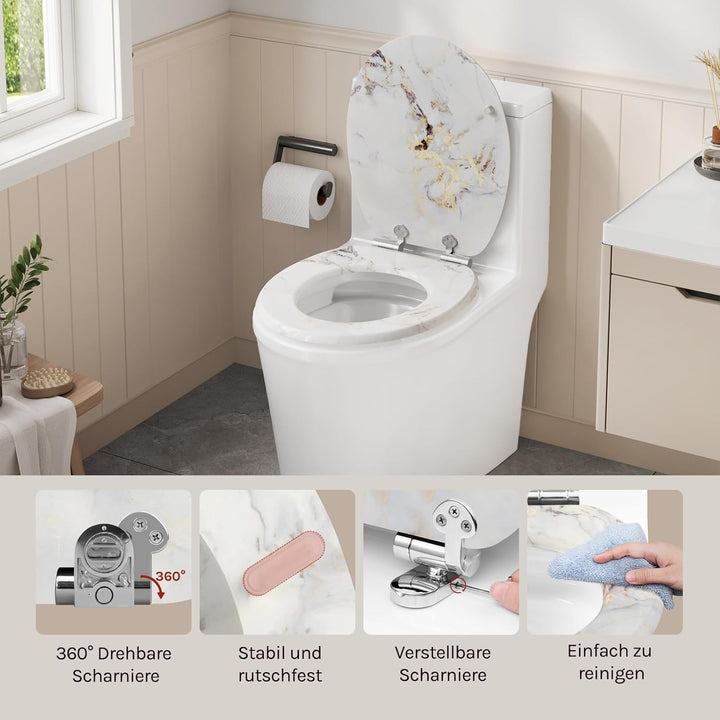 WOLTU Toilettendeckel mit Absenkautomatik Holz, Toilettensitz Klodeckel Klobrille WC Sitz O-Form mit