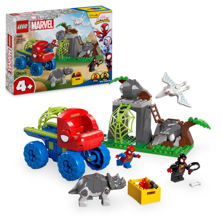 LEGO Marvel Spideys Team auf Rettungsmission im Dino-Truck, baubares Superhelden Spielzeugauto, Aben