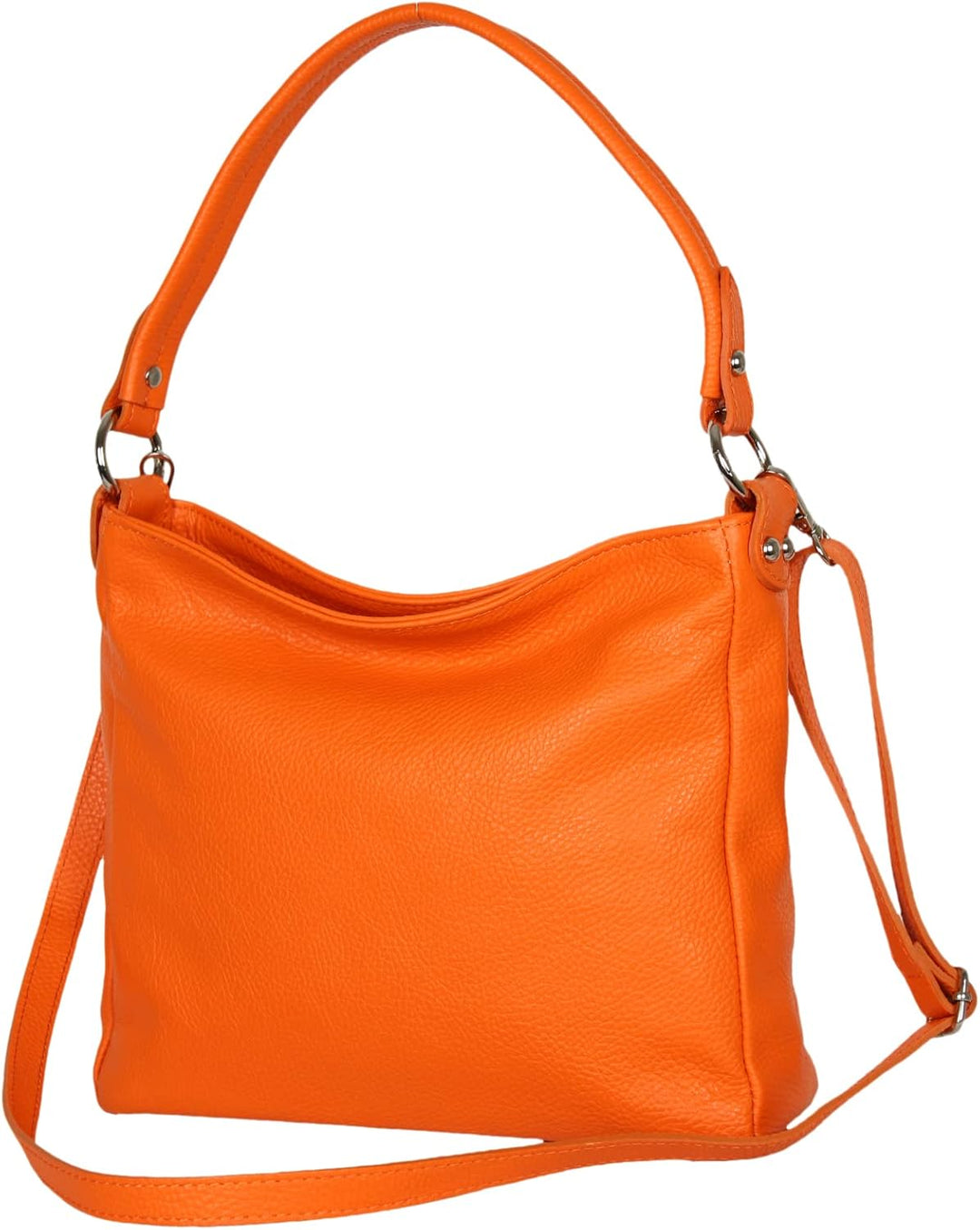 AmbraModa GL35 - Damen Handtasche Schultertasche Umhängetasche aus genarbtem Rindsleder Orange, Oran