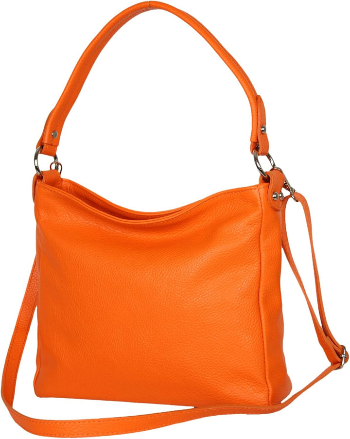 AmbraModa GL35 - Damen Handtasche Schultertasche Umhängetasche aus genarbtem Rindsleder Orange, Oran