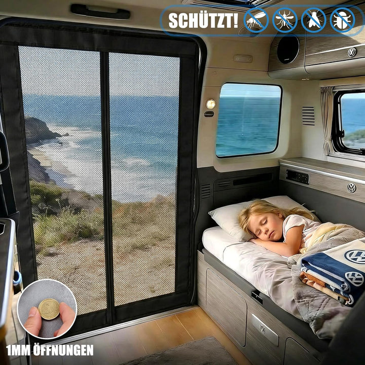 Moskitonetz Magnetisch für VW T5 T6 Schiebetür | Insektennetz & Fliegengitter mit Schattennetz | Son