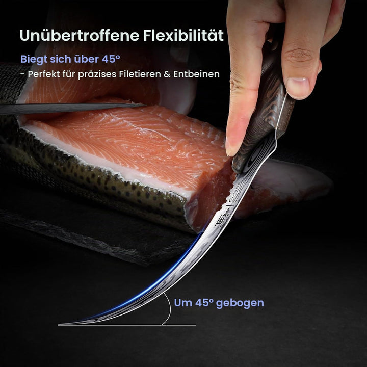 Filetiermesser Rasiermesserscharf 18,3 cm Ausbeinmesser Hochflexibles Filetiermesser aus Hochkohlens
