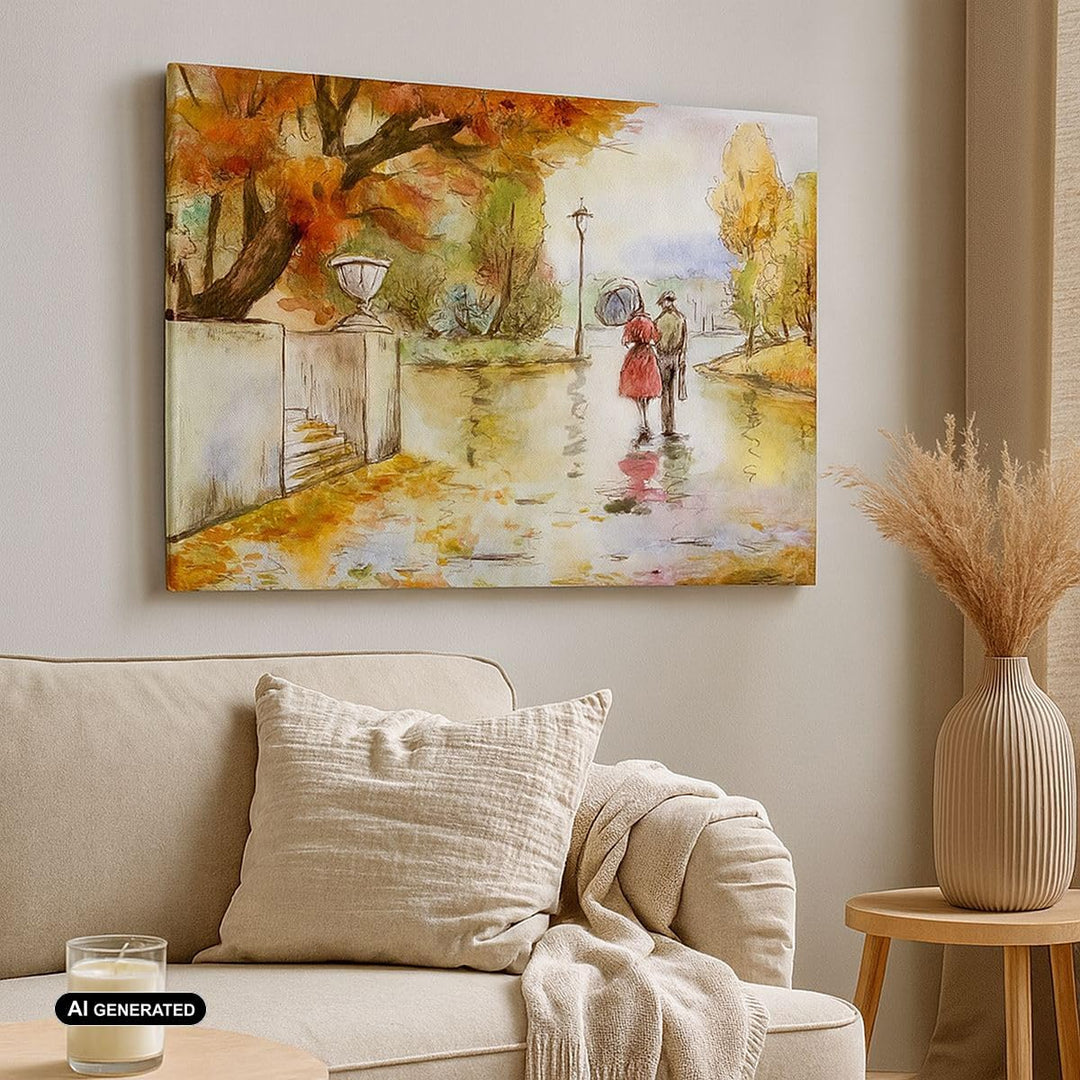 Bilder auf Leinwand 100x70cm Leinwandbild Wetter regen herbst park Gross Wanddeko Bild Schlafzimmer