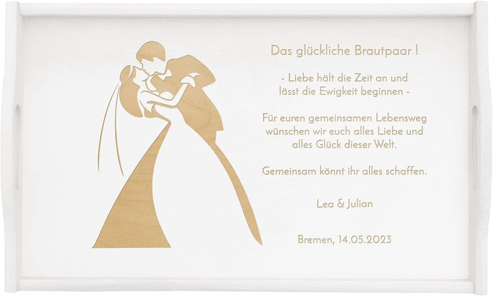 Maverton Frühstückstablett mit Gravur - für Zwei - Betttisch mit Griffen - klappbare Beine - Weiss -