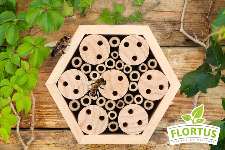 FLORTUS Insektenhotel Bienen | naturbelassenes Bienenhotel 15 x 13 x 6 cm | Wildbienenhotel für den