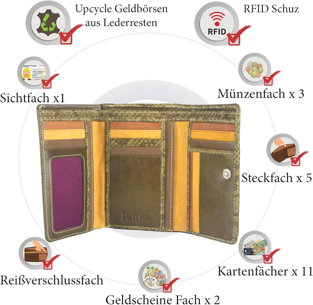Sunsa Geldbörse. Damen grosse Geldbeutel. Leder Portemonnaie mit RFID Schutz. Brieftasche mit viele