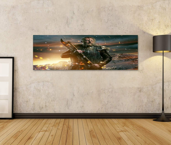 Bild auf Leinwand Wikinger im Kampf Wandbild Leinwandbild Kunstdruck Poster 120x40cm - Panorama, 120