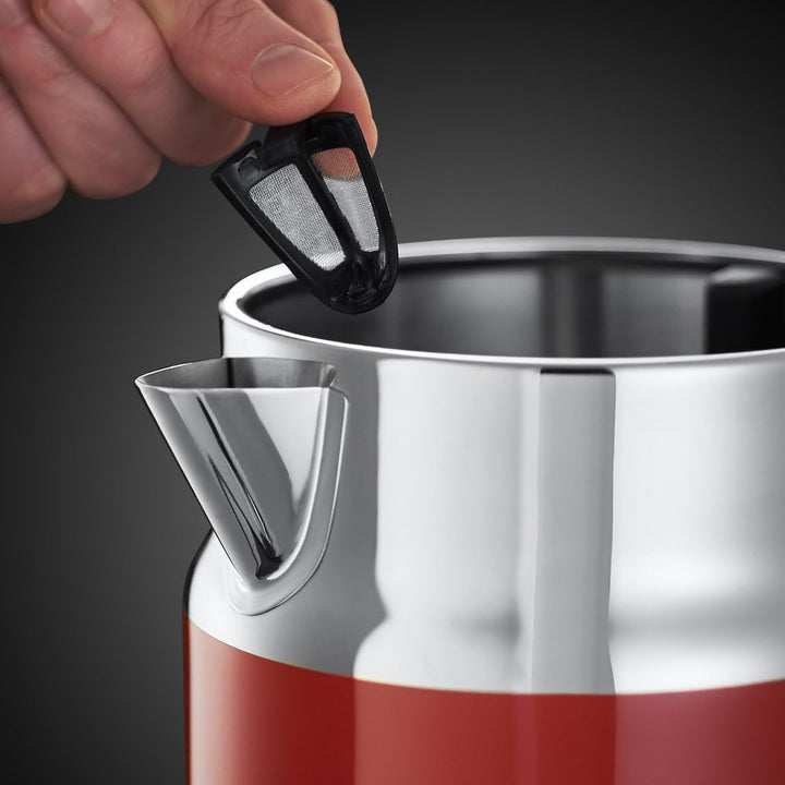 Russell Hobbs Wasserkocher [1,7l, 2400W] Retro Rot & poliertet Edelstahl (Schnellkochfunktion, Wasse