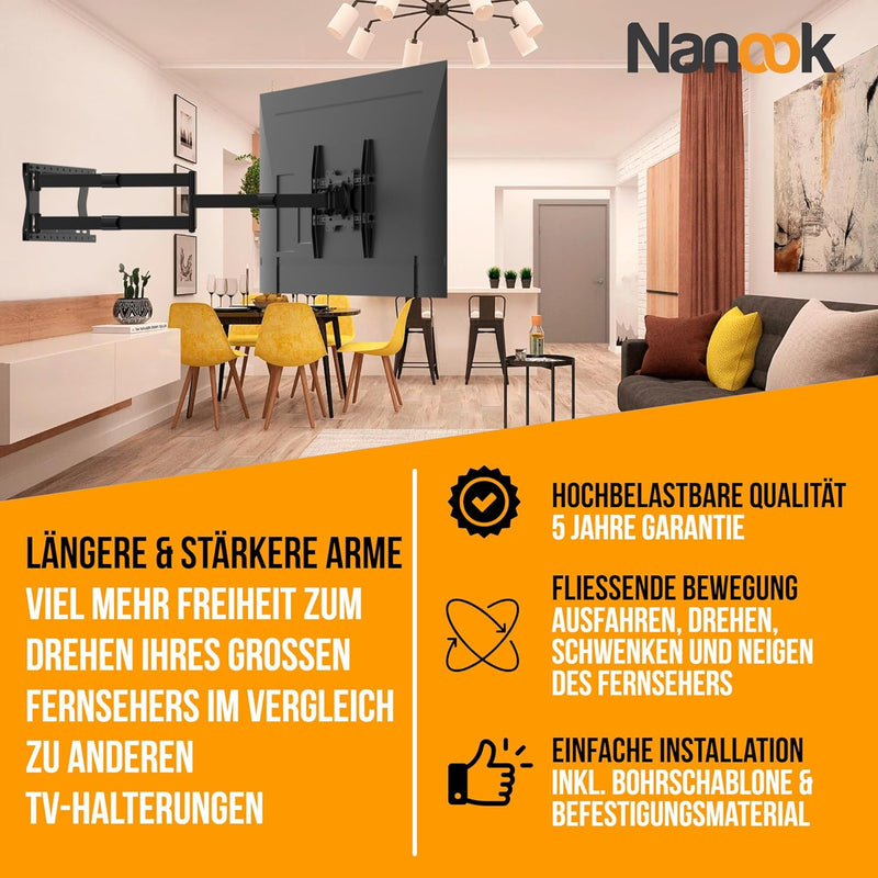 Nanook 2120 Langarm-TV-Wandhalterung für 42-75-Zoll-Fernseher, Extra langer Auszug bis zu 120 cm, St