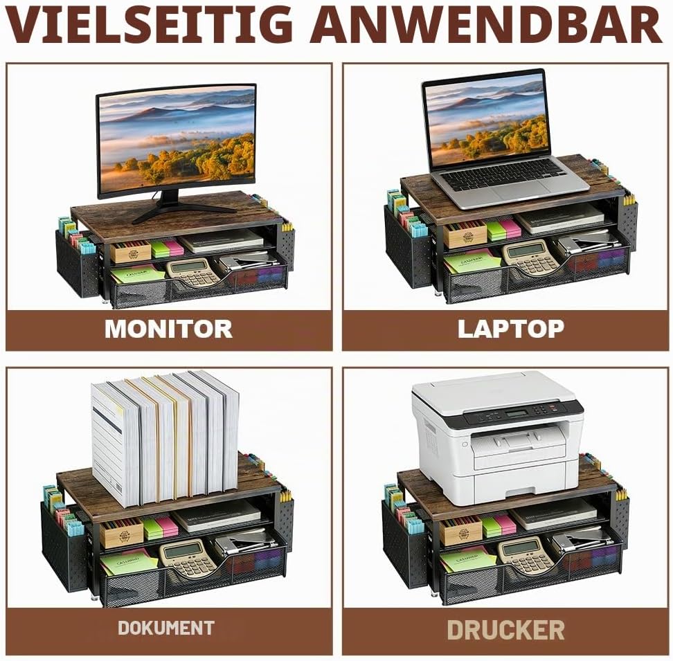 Monitorständer, Monitorständer Mit 2 Ebenen, Schreibtisch Organizer | mit Schublade und 2 Stifthalte