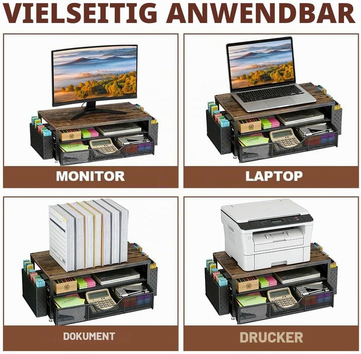 Monitorständer, Monitorständer Mit 2 Ebenen, Schreibtisch Organizer | mit Schublade und 2 Stifthalte