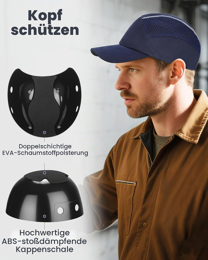 HOLULO 2 Pack Anstosskappe Sicherheitsmütze Baseball-Stil Sicherheitskappe Schutzkappe Anti-Schock A