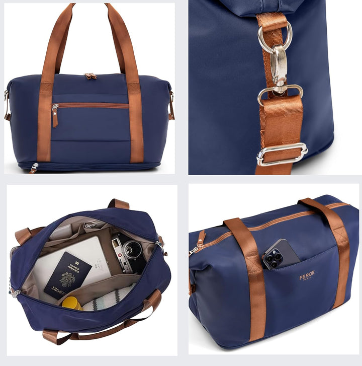 FERGÉ Reisetasche erweiterbar Milano Weekender Kabinengrösse Sporttasche Nano-Mesh blau Blau-braun 1
