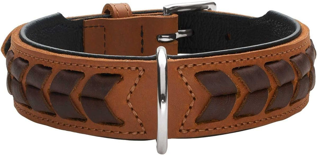 HUNTER EL PASO Hundehalsband, Leder, geschmeidig, geflochten, 50 (S-M), cognac/schwarz 50 (S-M) cogn